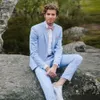 2019 Light Sky Blue Slim Fit Wedding Tuxedos Två knappar hackade Lapel Men's Prom Suits Custom Made Jacket Pants Groom Wear