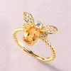ALLNOEL Fine Jewelry Rings 925 Sterling Silver Natural Gemstone Citrine Bee Engagement Ring Set Wedding Silver Custom Jewellry LY1263o