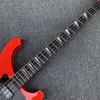 4 문자열 레드 4003 전기베이스 기타에 검은 색 바디 바인딩 최고 품질 RIC, 블랙 하드웨어, 로즈 우드 Fretboard의 삼각형 화이트 펄 인레이