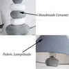 Modern Ceramic Table Lamp Fabric Shade Creative Cobblestone Light Hotel Living Room Study Bedside Fashion Porcelain Lighting