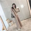 Knitting Female Sweater Pantsuit For Women Two Piece Set Knitted Pullover V-neck Long SleeveTop Wide Leg Pants Suit V191021