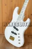 Custom 4 Strings Bass JJ-4B Larry Graham All White Guitare basse électrique Corps en frêne, Manche en érable 21 frettes Touche, Quincaillerie dorée