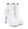 Plus Size 33 34 tot 42 43 Elegant Wit PU Lederen Bruiloft Boots Platform Chunky Heels Ankle Bootie 11cm
