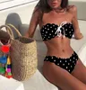 Bikini femme 2019 été nouveau Sexy dames maillot de bain à pois imprimé Bikini dentelle fendu maillot de bain en gros