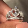 Jóias Clássicas Brand New Real 925 Sterling Prata Crown Ring Paver Branco Sapphire CZ Diamante Partido Eternidade Casamento Banda Anel Presente