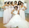 Roze land bruidsmeisje jurk illusie lange chiffon vintage kanten dop mouwen split maid of honor jurken plus size3502