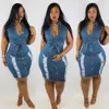 E-Baihui 2019 Nowe Kobiety Bez Rękawów Letni Dżinsowy Przycisk Denim Up z Sashes Midi Dress Jean Hollow Out Hole Dresses Vestidos L307