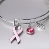 Pink Ribbon Breast Cancer Charm Bracelets Adjustable Love Heart Bracelet Bangle for Women Care Survivor Jewelry Gifts