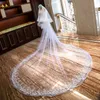 2019 designade bröllopslöjor Real Images Cathedral Length Bridal Veils Full Lace Edge med Blusher Face Appliqued 3m 2 lager anpassade