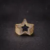 14K Gold Plated Blue Stone CZ Star Rings Real Shine Bling Bling Ring Hip Hop Jewelry New Arrival 2019 Mens Fashion