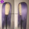 Perruque Lace Front Wig synthétique violette, cheveux naturels longs et lisses, densité 180%, pour femmes