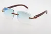 Fabbrica all'ingrosso Rimless Red Diamond Optical 3524012-A Occhiali da sole in legno Unisex Moda Alta qualità C Decorazione Lente intagliata Vetro Montatura in metallo dorato Occhiali