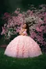 2020 New Ball Gown Pink Flower Girls Dresses For Weddings Off Shoulder Hand Made Flowers Floor Length Birthday Children Girl Pageant Gowns