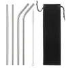 8.5 Inches Eco Friendly Reusable Straw 304 Stainless Steel Straw Metal Smoothies Drinking Straws Set with Brush & Bag