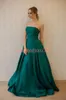 Elegant Strapless Satin Evening Dresses Teal Green Cheap Plus Size Vestidos De Festa Long Party Dress Prom Formal Pageant Celebrity Gowns