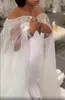 Modest arabo Aso Ebi Taglie sirena Abiti da sposa cristalli Organza in rilievo con Mantello cappella treno abito da sposa Abiti da sposa