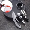 4 stks / set Accessoires Corkscrew Kit Wijnopener Wijnfles Opener Stop Pourer Wijngereedschap Stopper Hippocampal Mes Geschenkdozen BH3595 TQQ