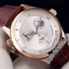 Nowy Master Control World Geographic Q1502420 Rose Gold Silver Dial Automatic Mens Watch Watch Moon Phase Power Reserve Watches Zegarki PureTime 02