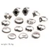 15 stks / set Lotus Ring Sets Bohemen Oude Zilveren Bloem Lotus Ring Band Ringen Damesmode Sieraden Will en Sandy Drop Ship