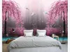 Customized 3d silk photo murals wallpaper HD Dream Wonderland Peach Blossom Crane 3D TV Background Wall Painting