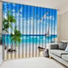 Luxo blackout cortinas azuis de praia 3D Janela Cortinas para sala de estar Quarto personalizado tamanho cortinas Decoração