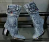 2019 fabriek ontwerp winter lente blauwe denim vrouwen schoenen vierkante hak korte pluche hoge hak laarzen bottes femme