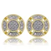 Round 3D Circle Gold CZ Iced Out Bling Earring 1 Pair Micro Pave Cubic Zircon Earring Men Women Fashion Jewelry9552113