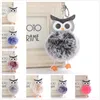 Cute Pompom Owl Keychain pom pom Key Chain Rabbit Fur Ball pompom Porte Clef Fluffy Leather Key Ring Llaveros Christmas Gift