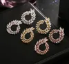Fashion-New fashion 18K gold plated designer earrings leaf shape CZ crystal brass women earrings for party wedding Gift