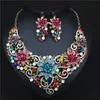 Shinning Blue Colors Flower Jewelry 2 Pieces Set Necklace Earrings Bridal Jewelry Bridal Accessories Wedding Jewelry T2212769699673