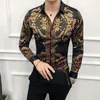 Chemise à manches longues à la mode pour hommes, version coréenne, personnalité slim, chemise à fleurs, cour rétro, magnifique, impression haute définition Brea3163833