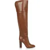 Hot Sale-Brown High Heels Over The Knee Boots Kvinna Elegant Block Vinter Tjock Varm Lång Stövlar Sida Zip Runway High