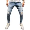 Olome Hot Sales 2019 Rippad sida Striped Jeans Fashion Blue Streetwear Mens Skinny Stretch Jeans Byxor Casual Denim Hombre