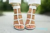 Sıcak Satış-Altın Metal Ayak bileği Wrap Lady Elbise Yüksek Topuklar Sandalet Yaz Açık Burun Deri Tasarımcı Kadın Ayakkabı strappy Stiletto Ayakkabı pompaları