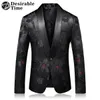 2018 Moda Uomo Blazer stampato Casual Slim Fit Prom Dress Blazer Uomo Nero Floral Stage Wear Blazer Giacca per uomo DT313
