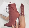 Rontic New Fashion Women Autumn Botki Stiletto Heel Heel Mid-Calf Boots Spiczaste Toe Zielone Red Brown Buty Kobiety US Rozmiar 4-15