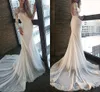 Illusion Long Sleeves Lace Applique Sequins Beaded Wedding Dresses Long 2020 Deep V Open Back Bridal Gowns Cheap Party Wedding Dress Long