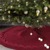 Christmas Tree Skirt 48 inch Burgundy Knitted Thick Rustic Ruffled Skirt for Xmas Tree Holiday Decoration Party Ornaments JK1910