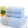 Bleu 3 pièces ensembles de serviettes en coton géométrique brodé serviette de bain serviettes de bain doux cadeau Super qualité Textile de maison