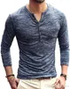 Para hombre de la blusa revela mens ocasionales con estilo de la camiseta delgada Henley sólido ropa de color caqui Negro