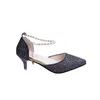 熱い販売 - スティレット弦ビーズチェーンの結婚式のゴールドシューズ女性のパンプスの靴ハイヒール2019レディースエレガントな尖ったつま先の靴