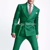 Green Slim fit Prom Men Suits with Double Breasted Peaked Lapel Custom 2 piece Wedding Tuxedo 2020 Fashion Clothes