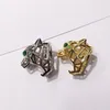 Nova chegada da moda Lady Brass Hollow Out Green Crystal Eyes Panther Head 18k Gold Bated Engagement Anéis de casamento 2 Tamanho da cor 6-2864