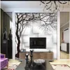 papéis de parede de belas paisagens pintados à mão bck e branco 3d abstrato árvore quadrada fundo de TV parede259y5796257