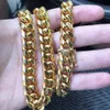 Smycken i rostfritt stål 18K guldpläterade högpolerade Miami Cuban Link Halsband Herr Punk 14mm Curb Chain Dragon-Beard Spänne 24"/26"/28"/30"