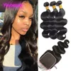 Malaysian Virgin Human Hair 7X7 Lace Closure With 3 Bundles 4 Pieces/lot Body Wave Hair Wefts With 7 By 7 With Baby Hair