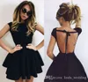 2019 Billiga Little Black Cocktail Dress En Linje Juvel Neck Kort Mini Semi Club Wear Homecoming Party Gown Plus Storlek Anpassad Make