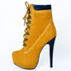 RONTIC Dames Winter Platform Warm Enkellaarzen Stiletto Hoge Hakken Laarzen Ronde Teen Office Yellow Shoes Women Plus US Maat 4-15