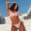 Bikini Katı Bölünmüş Bikini Set Seksi Şifon Çiçekler Push-Up Kadın Mayo Mayo Halter Stil Plaj Yüzme Giyim