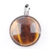 Wojiaer Natural Crystal Stone Pendants Jewellery Vintage Silver Hollow Wisdom Tree Round Necklace Jewelry Making Bn365